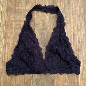 Intimately Free People Lace Bra Halter Dark Blue Small Boho Hippie Wireless